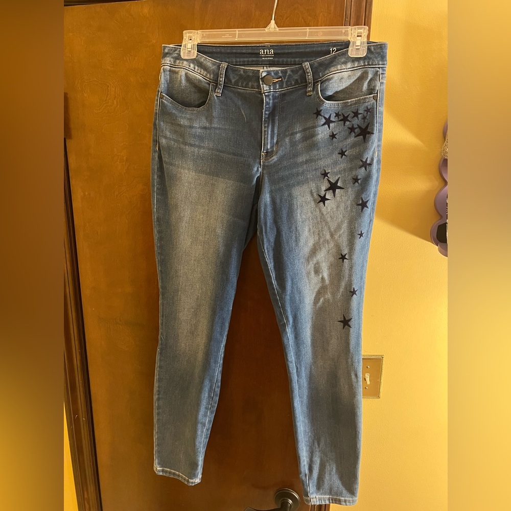 a.n.a jeans, with blue star appliqués, size 12